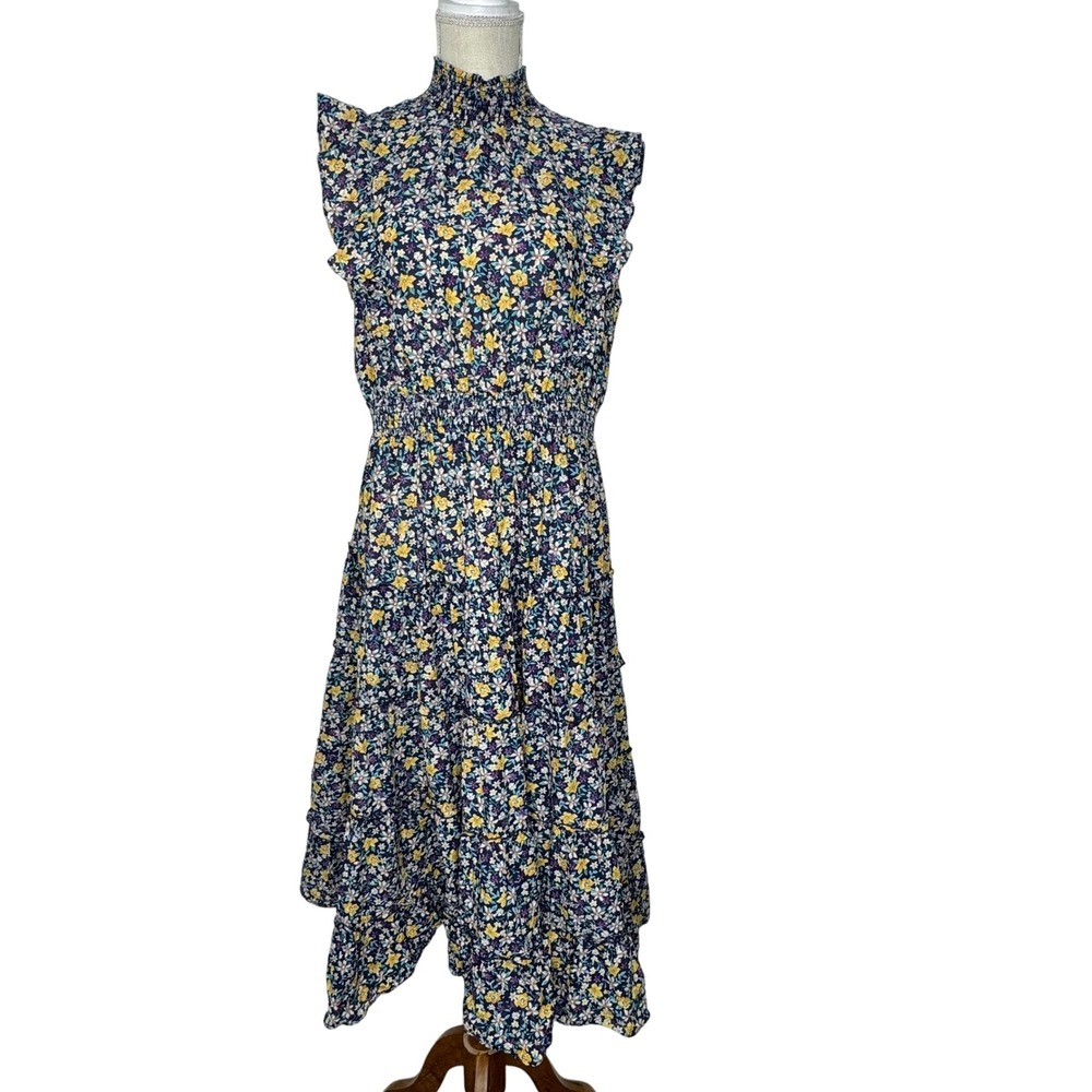 Aqua Floral‎ Tiered High Neck Dress XL